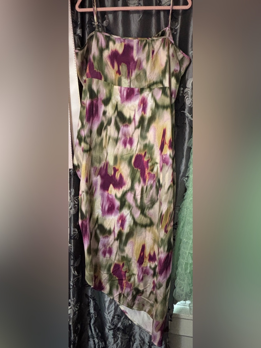 Cider Green and Purple Tie-Dye Satin Slip Dress - Picture 5 of 8